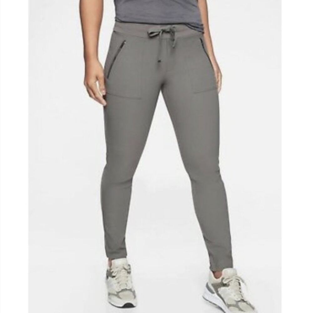 Athleta Headlands Hybrid Pant Gray Pull On Draw String Mid Rise Size 10 Tall